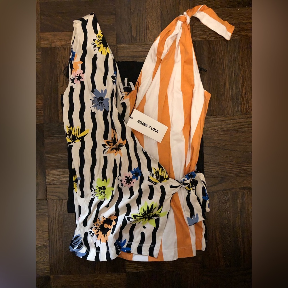 Bimba y Lola Women's Orange & Multi Floral Stripe Camisole